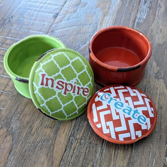 Create & Inspire Set of 2 Ceramic Trinket Boxes Distressed Look - Picture 1 of 4